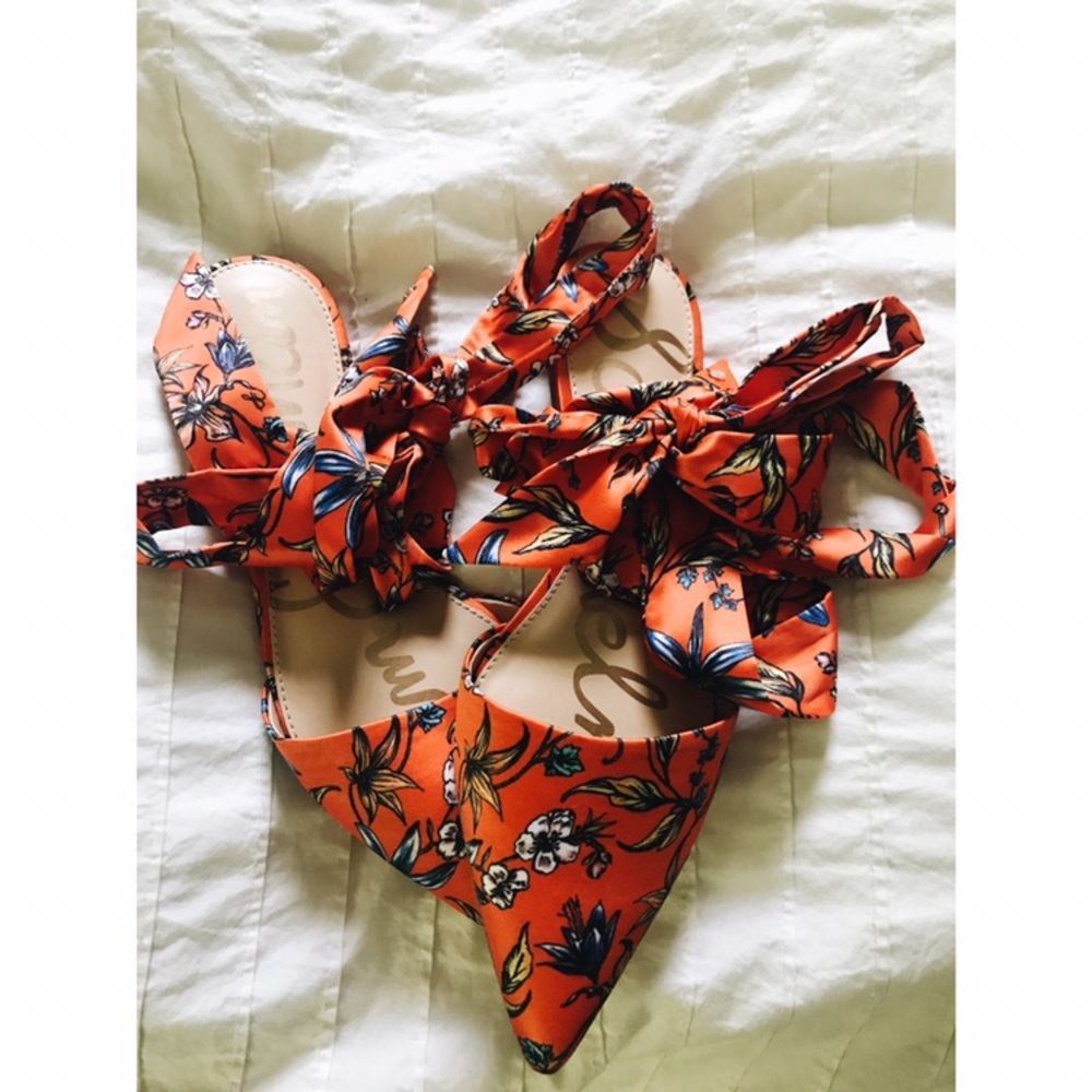 Sam Edelman orange floral print lace-up flats